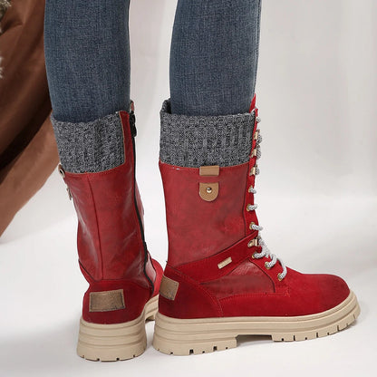 Gominglo -Women's Mid-Calf Autumn Winter Platform Patchwork Long Boots GOMINGLO