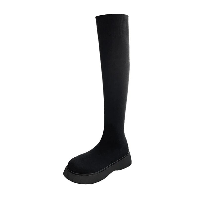 Gominglo - Women's Over The Knee Stretch Knitting Sock Long Autumn Winter Boots GOMINGLO