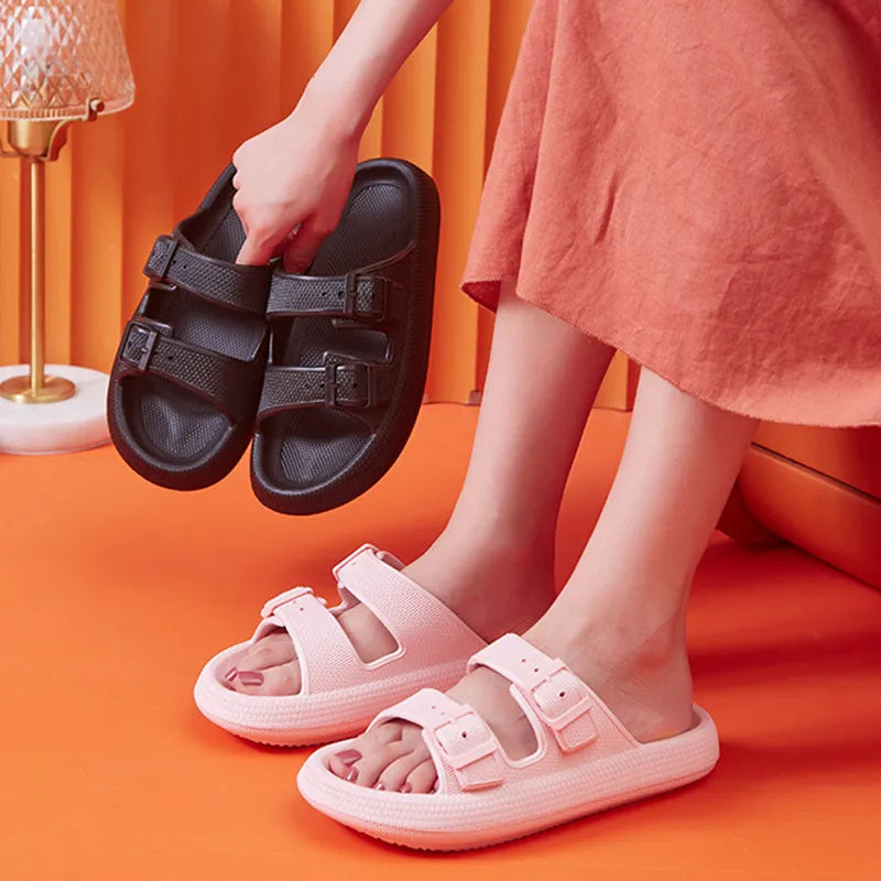Gominglo - Women's Thick Platform Cloud Slides with Buckle GOMINGLO