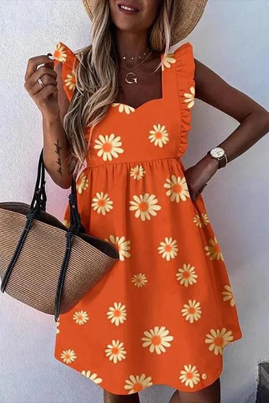 Elegant Sleeveless Floral Print Midi Dress