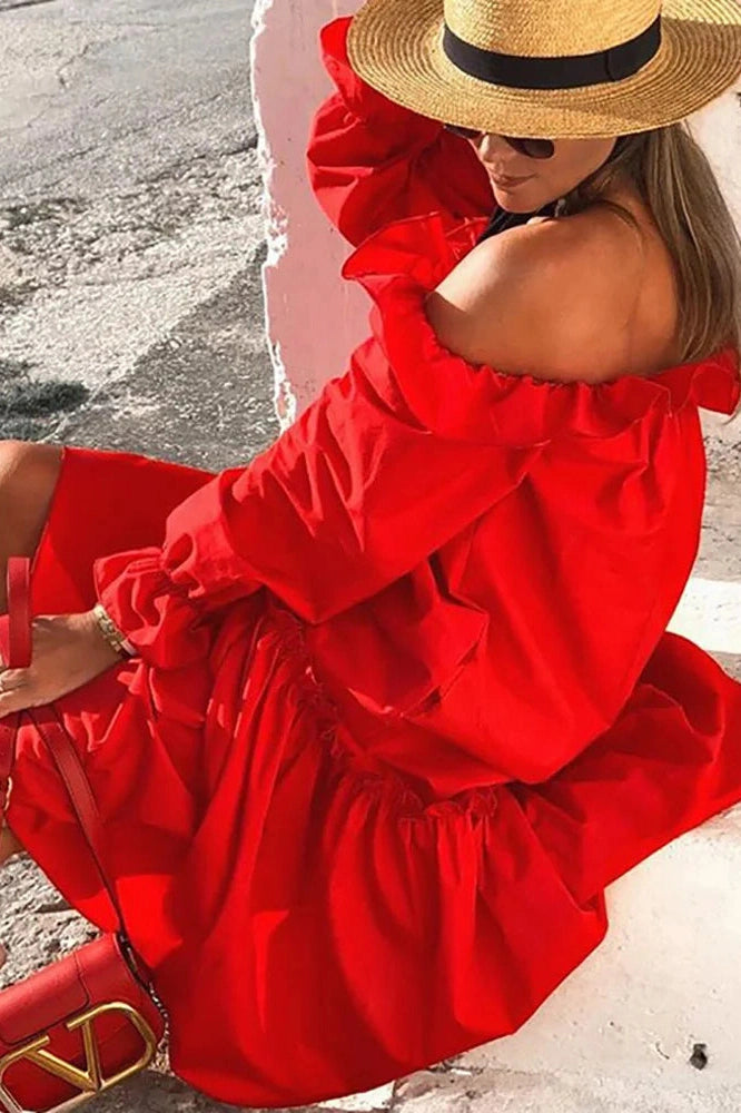 Elegant Off-Shoulder Long Sleeve Midi Dress