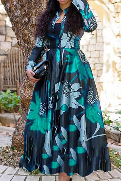 Elegant Printed Long Sleeve Maxi Dress