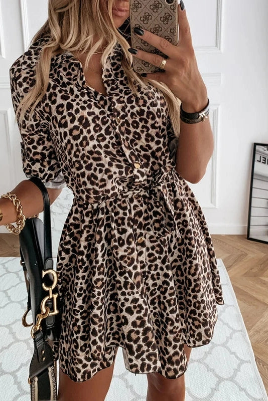 Elegant Leopard Print Patchwork Mini Dress