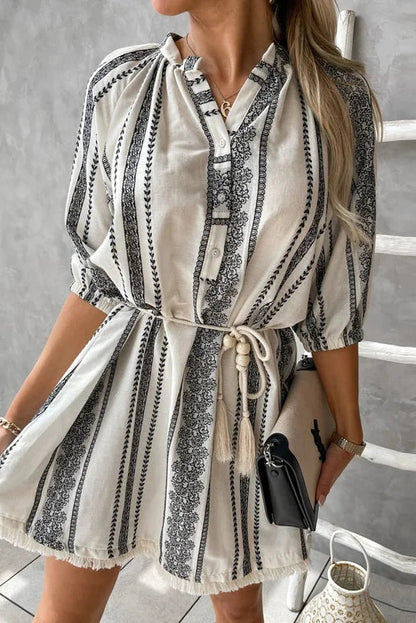 Elegant Deep V-Neck Printed Mini Dress