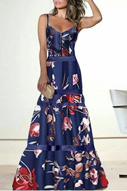 Elegant Floral Print Sleeveless Maxi Dress