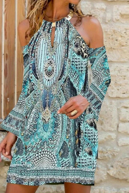 Elegant Off-Shoulder Printed Mini Dress