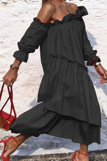 Elegant Off-Shoulder Long Sleeve Midi Dress