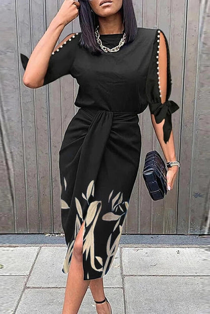 Elegant O-Neck Short Sleeve Midi Dress