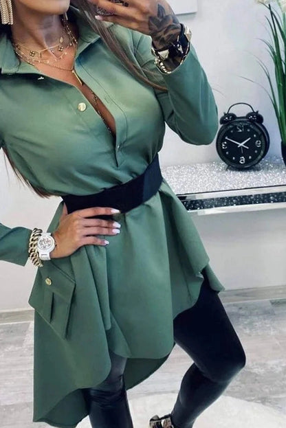 Elegant Long Sleeve Irregular  Midi Dress