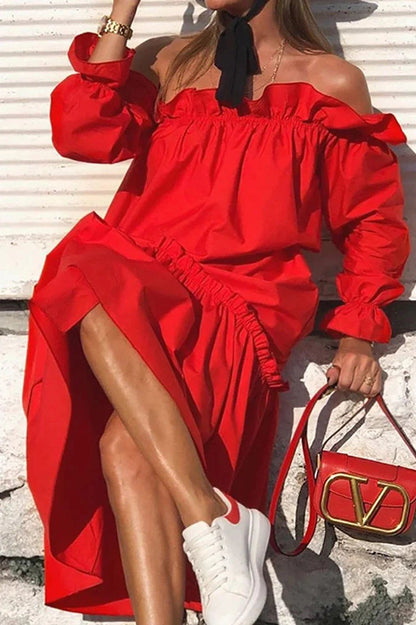 Elegant Off-Shoulder Long Sleeve Midi Dress