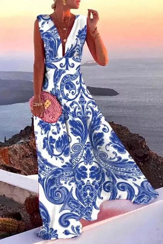 Elegant Sleeveless V-Neck Maxi Dress