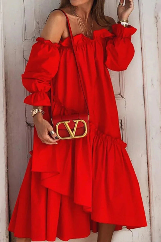 Elegant Off-Shoulder Long Sleeve Midi Dress