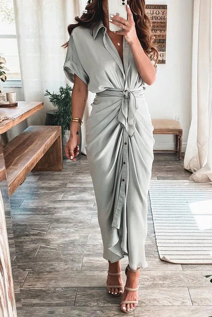 Deep V-Neck Short Sleeves Maxi Dress