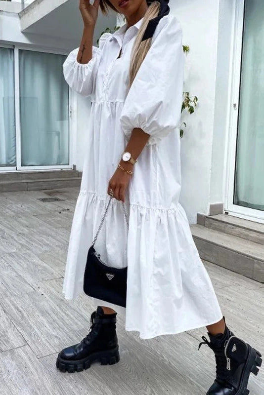 Elegant V-Neck Short Sleeve Midi Dress