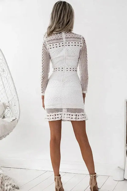 White Lace Stitching Hollow Out Mini Dress