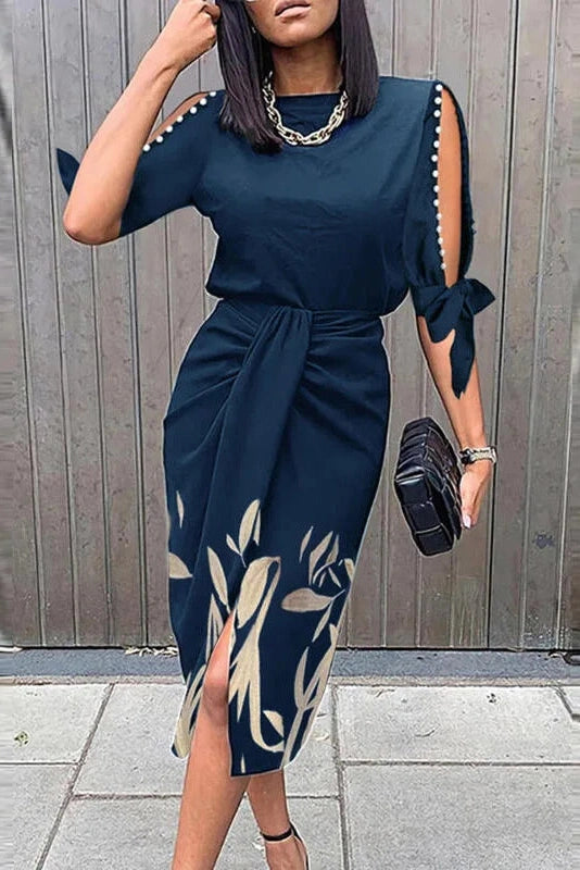 Elegant O-Neck Short Sleeve Midi Dress