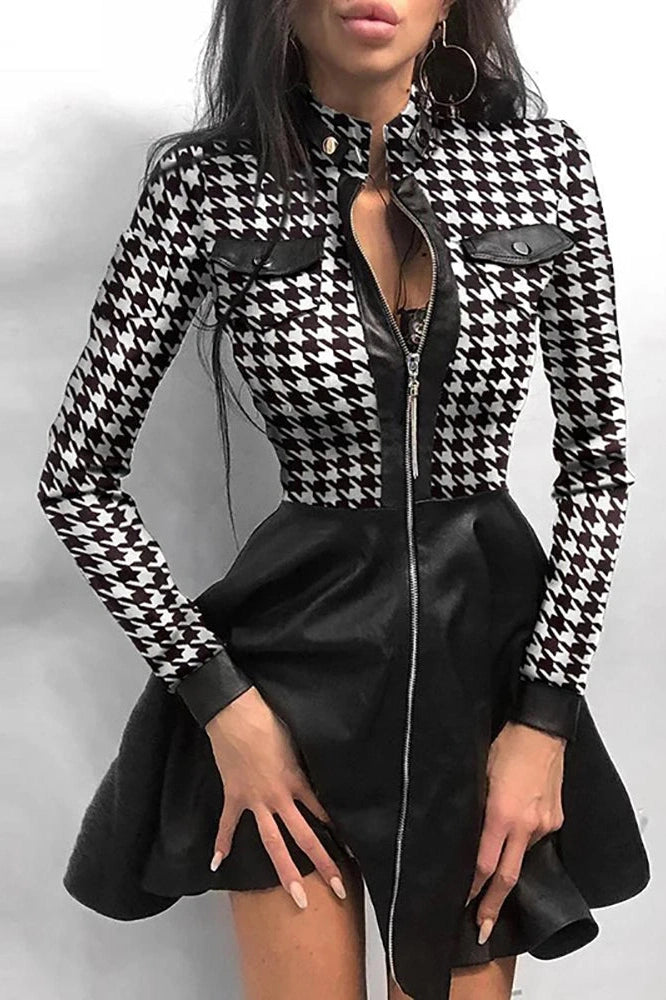 Long Sleeve Patchwork Mini Dress