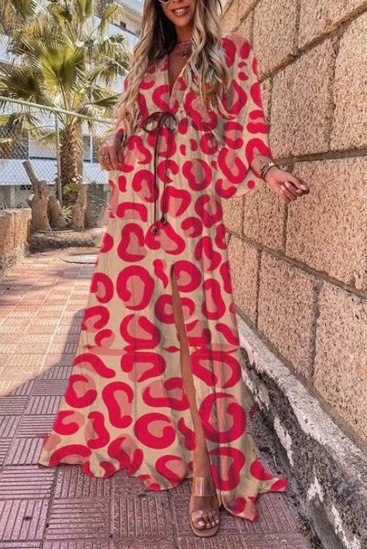 V-Neck Leopard Printed Maxi Dress