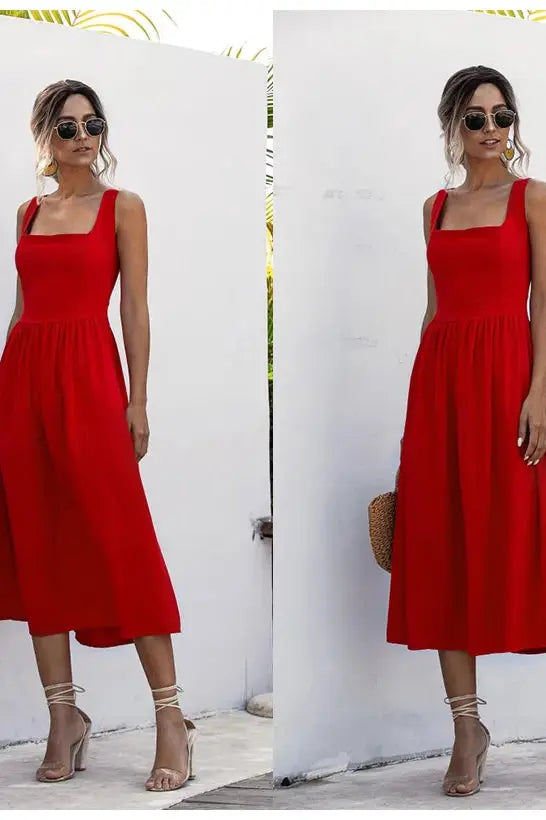 Casual Ruched Spaghetti Strap Maxi Dress