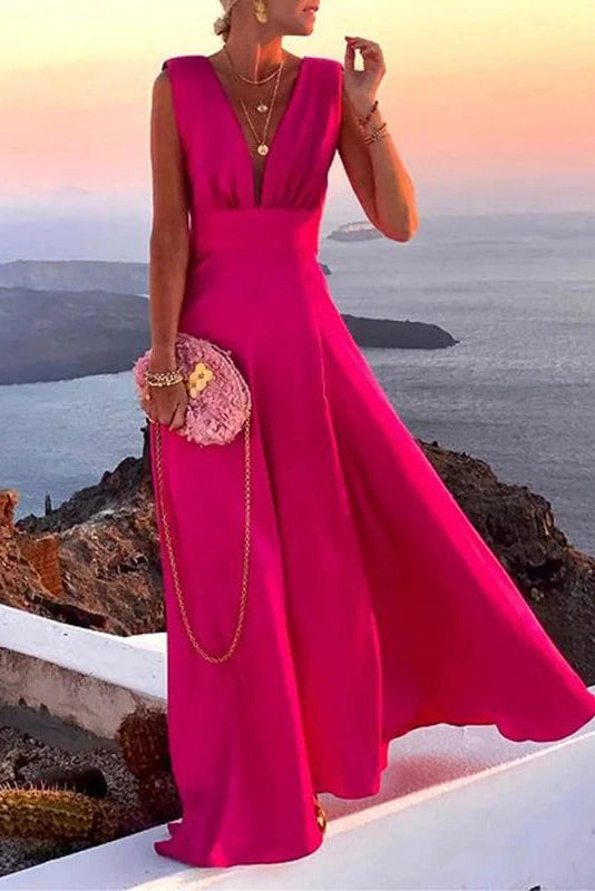 Elegant Sleeveless V-Neck Maxi Dress