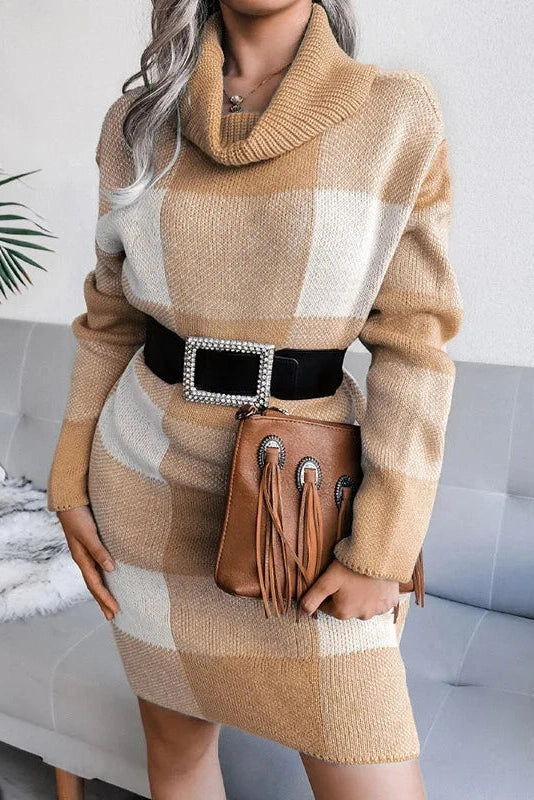 Elegant Patchwork Long Sleeve Mini Dress