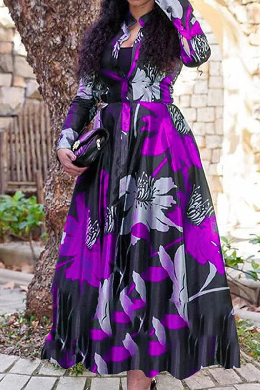 Elegant Printed Long Sleeve Maxi Dress