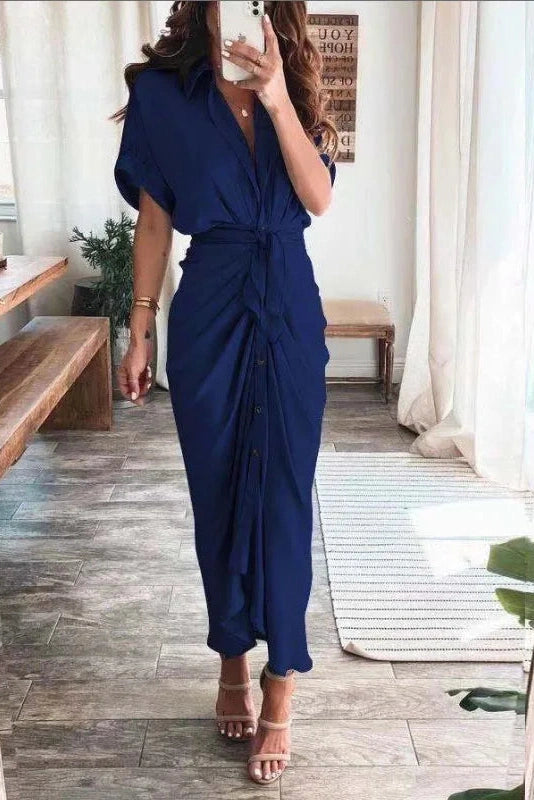 Deep V-Neck Short Sleeves Maxi Dress