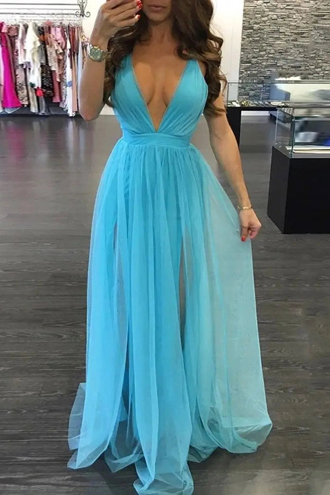 Elegant Deep V-Neck Maxi Dress