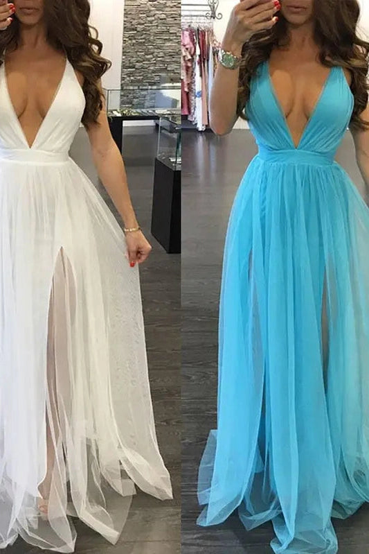 Elegant Deep V-Neck Maxi Dress