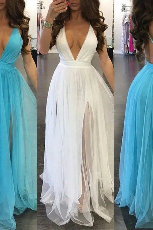 Elegant Deep V-Neck Maxi Dress