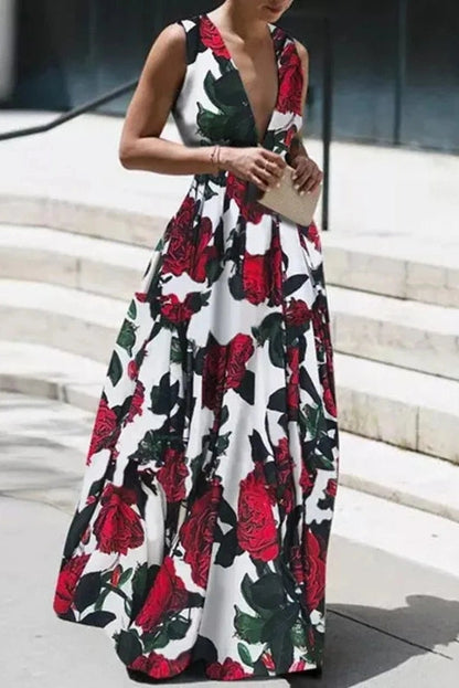 Elegant Floral Print Sleeveless Maxi Dress