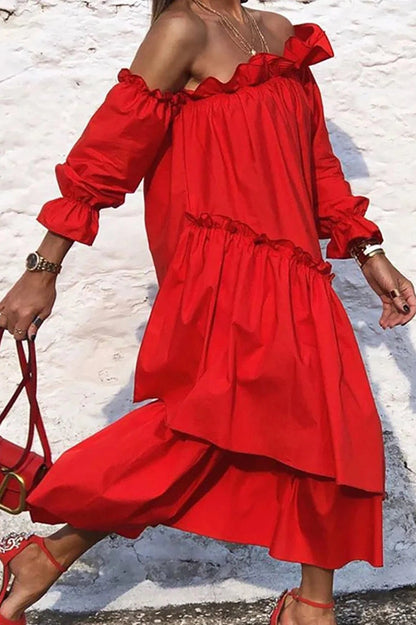 Elegant Off-Shoulder Long Sleeve Midi Dress