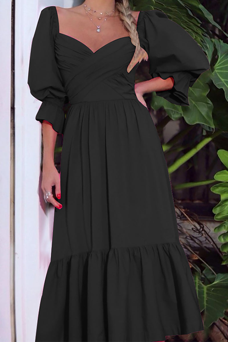 Half Flare Sleeve V-neck Loose A-line Maxi Dresses GOMINGLO