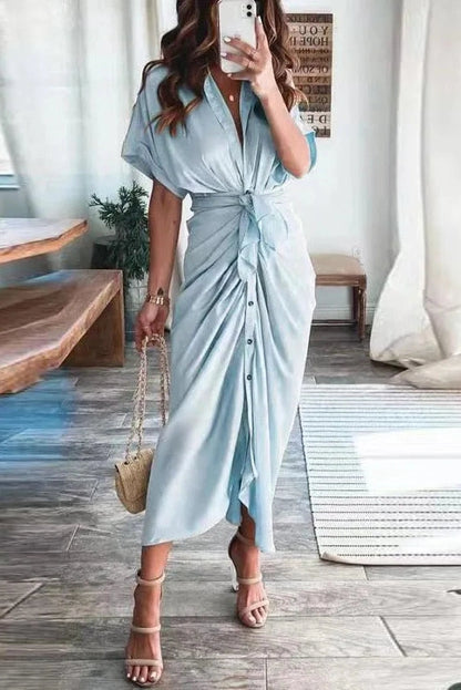 Deep V-Neck Short Sleeves Maxi Dress