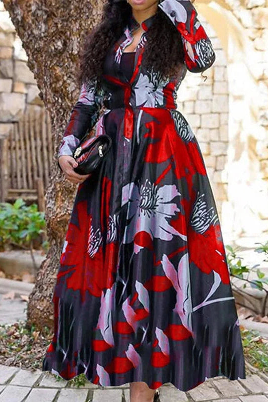 Elegant Printed Long Sleeve Maxi Dress