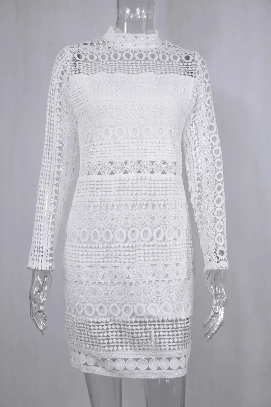 White Lace Stitching Hollow Out Mini Dress