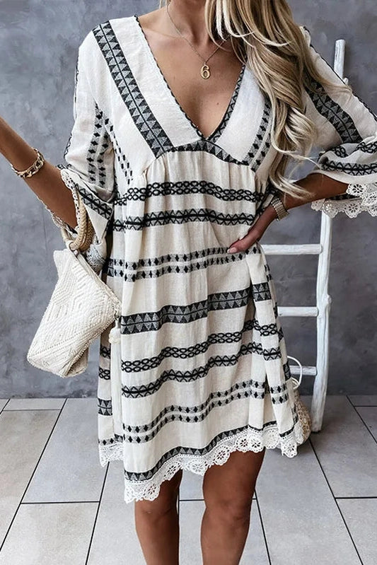 Elegant Deep V-Neck Printed Mini Dress