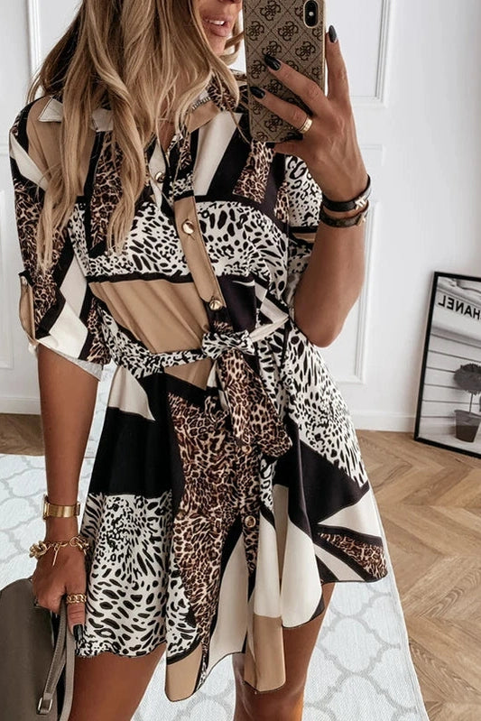 Elegant Leopard Print Patchwork Mini Dress