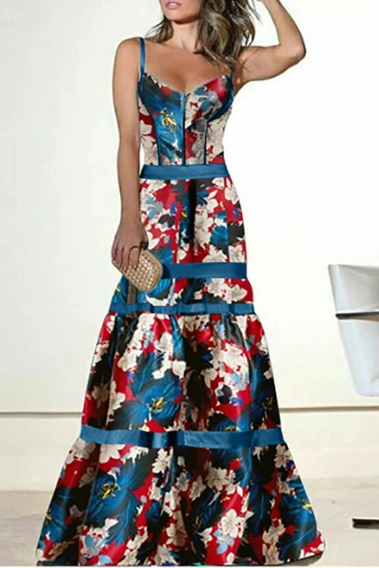 Elegant Floral Print Sleeveless Maxi Dress