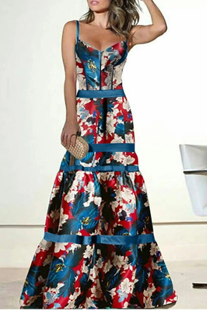 Elegant Floral Print Sleeveless Maxi Dress