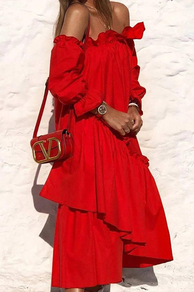 Elegant Off-Shoulder Long Sleeve Midi Dress