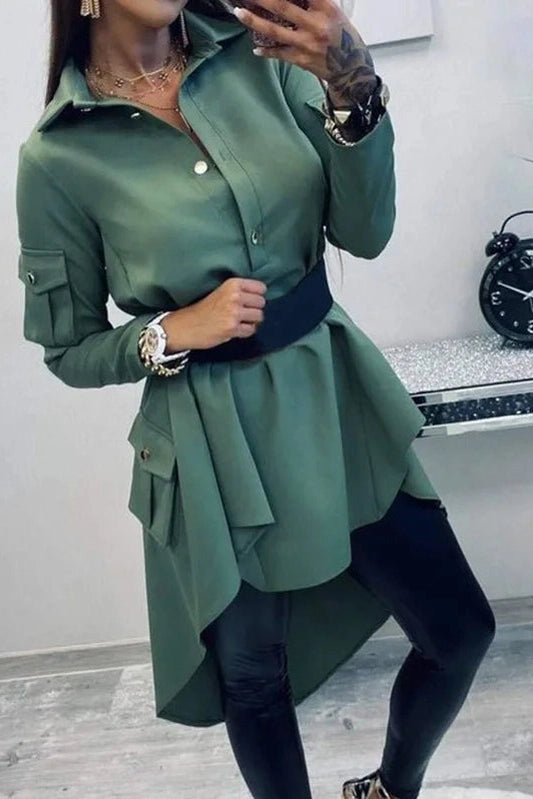 Elegant Long Sleeve Irregular  Midi Dress