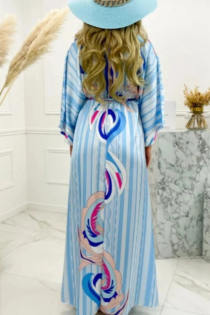 V-Neck Long Sleeve Printed Maxi Dress