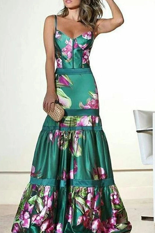 Elegant Floral Print Sleeveless Maxi Dress