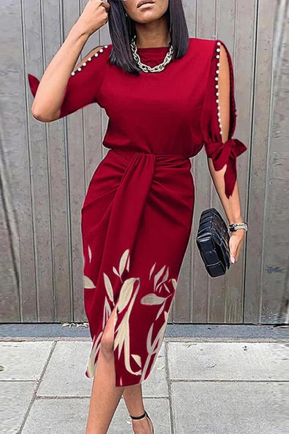 Elegant O-Neck Short Sleeve Midi Dress