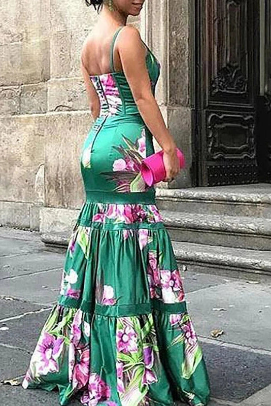 Elegant Floral Print Sleeveless Maxi Dress