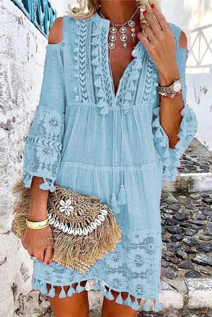 Elegant V-Neck Lace-UP Mini Dress