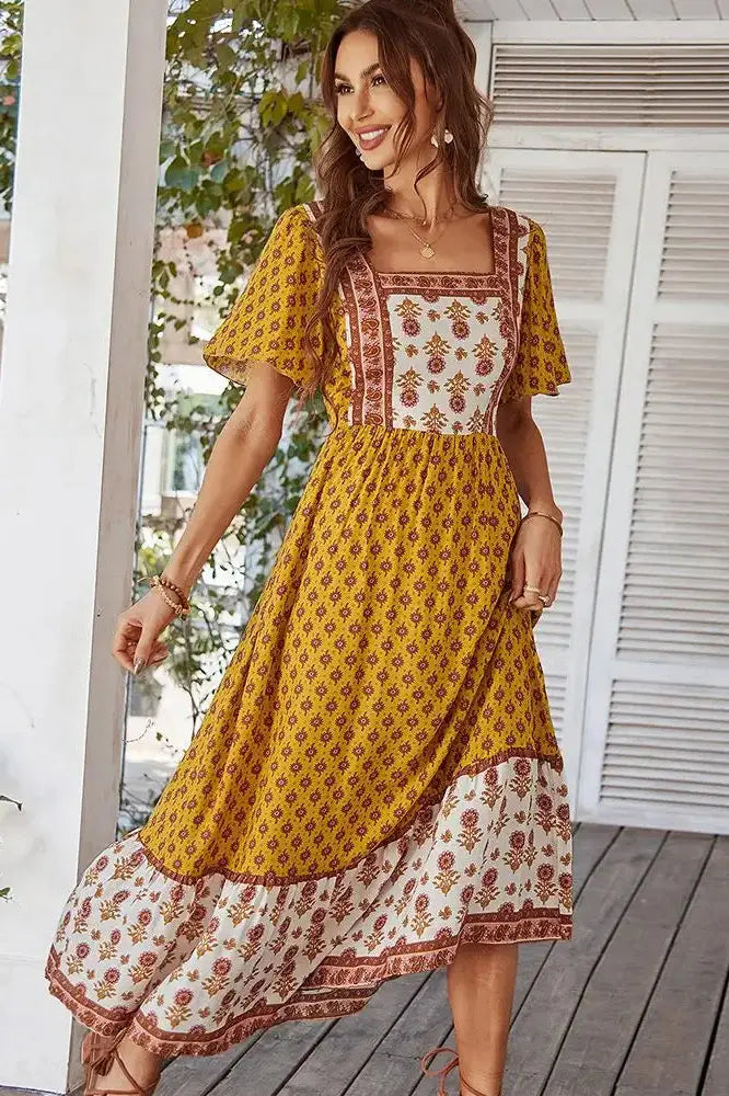 Casual Square Neck Maxi Dress