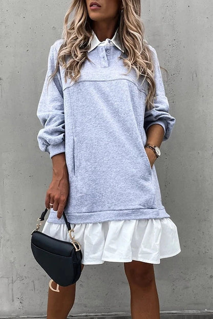 Elegant Long Sleeve Patchwork Midi Dress