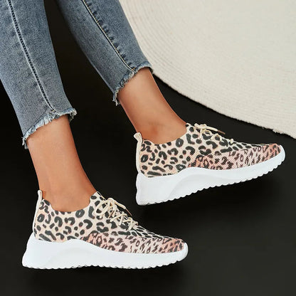 Leopard Knit Slip-On Lightweight Casual Sneakers for Women GOMINGLO